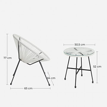 Set mobilier pentru gradina / balcon, 3 piese, metal / polietilena, alb, Songmics - Img 9