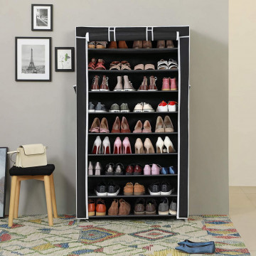 Suport pantofi cu 9 rafturi, 88 x 28 x 160 cm, metal / textil, negru, Songmics - Img 2