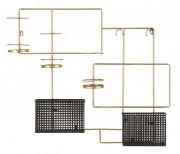 Suport pentru 3 sticle auriu/negru din metal, 77x11,5x65,5 cm, Fashion Mauro Ferretti - Img 1