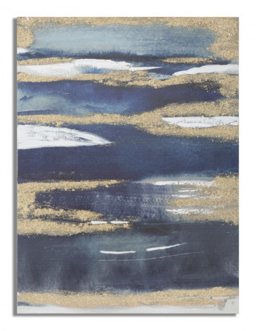 Tablou decorativ multicolor din lemn de Pin si panza, 60x2,7x80 cm, Dark Blue Mauro Ferretti - Img 1