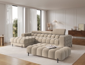 Taburet Tapitat cu Picioare Ferivo, 140x70x40 cm, beige velvet – Aura 18 - Img 5