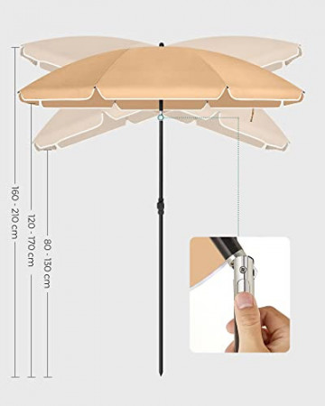 Umbrela de gradina gri taupe din poliester si metal, ∅ 160 cm, Vasagle - Img 5