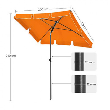 Umbrela de gradina portocalie din poliester si metal, 200x125 cm, Vasagle - Img 4