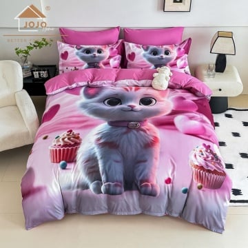 set lenjerie pat cupcake pisicuță roz finet catifelat Jojo Home