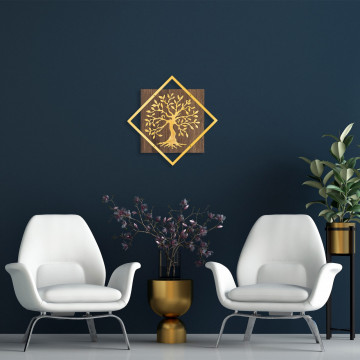 Accesoriu decorativ de perete tree v2, auriu, metal / lemn - Img 3
