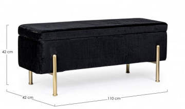 Bancheta cu spatiu pentru depozitare negru/auriu din catifea si metal, 110 cm, Irina Bizzotto - Img 2