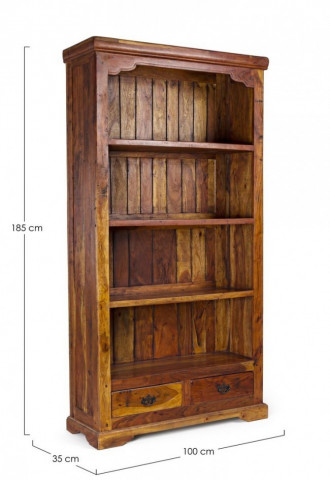 Biblioteca living maro rustic din lemn masiv de Acacia, 100 cm, Chateaux Bizzotto - Img 2