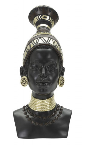 Bust decorativ negru din polirasina, 23x19x38,5 cm, Maasai Mauro Ferretti