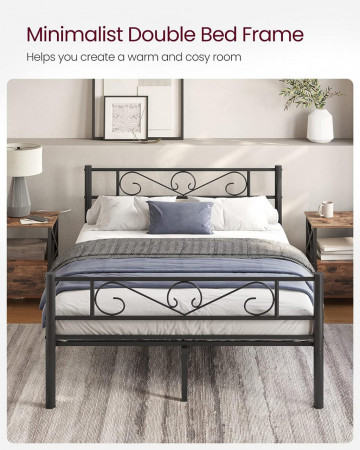 Cadru pat cu somiera si model decorativ, metal, negru, Vasagle - Img 4