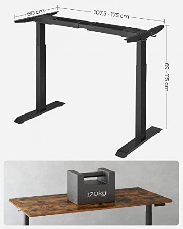 Cadru pentru birou electric reglabil negru din metal, 107,5-175 x 60 x 69-115 cm, Songmics - Img 7