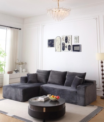 Canapea Colțar Premium Memory Foam HD 270x170x70 cm | Material Plusat Reiat cu Dungi Groase