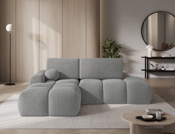 colțar extensibil stânga ELTAP Vittario gri Royal 04 bouclé în living modern cu măsuță rotundă și decor minimalist