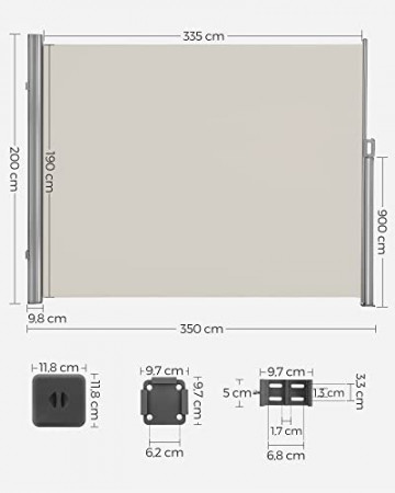 Copertina laterala pentru gradina / terasa, 200 x 350 cm, metal / poliester, bej, Songmics - Img 2