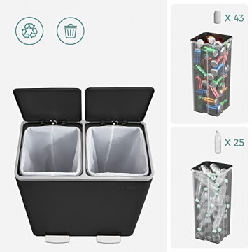 Cos de gunoi pentru reciclare, 59 x 32.5 x 65.2 cm, metal, negru, Songmics - Img 11