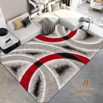 Covor living / dormitor, antiderapant, fir scurt, gri / rosu, L15-03