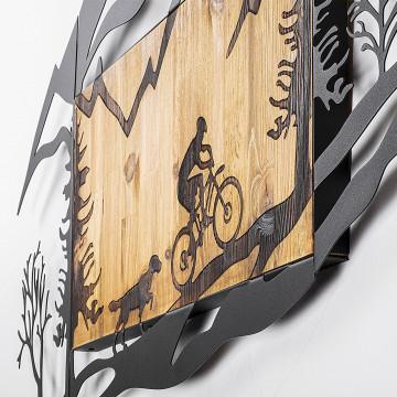 Decoratiune de perete, Bicycle Riding in Nature 1, Metal/lemn, Dimensiune: 110 x 3 x 65 cm, Nuc / Negru - Img 3