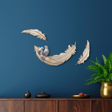 Decoratiune de perete, Love Birds, Poliester, Crem - Img 2