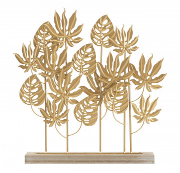 Decoratiune frunze exotice aurii din metal, 56x10x57,5 cm, Palm Mauro Ferretti - Img 1