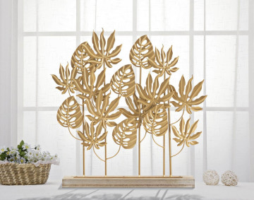 Decoratiune frunze exotice aurii din metal, 56x10x57,5 cm, Palm Mauro Ferretti - Img 5
