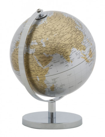 Decoratiune glob argintiu/auriu din metal, ∅ 20 cm, Globe Mauro Ferretti - Img 3