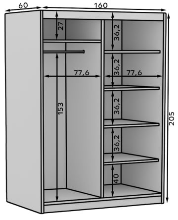 Dulap cu usi glisante 160x205 cm, Delia, ADRK Furniture - Img 9