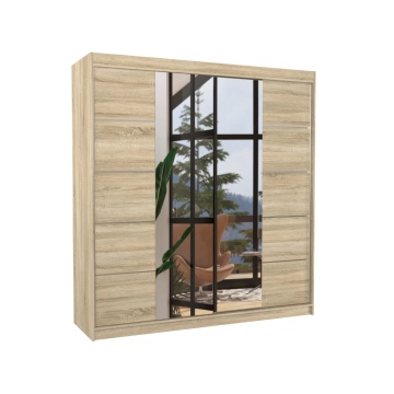Dulap cu uși glisante DALMATIA – cu oglindă – 200x58x215 cm – Sonoma