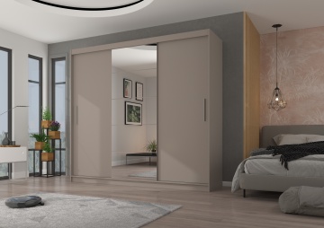 Dulap cu uși glisante ERWIN – cu oglindă – 235x59x215 cm – Cașmir - Img 2
