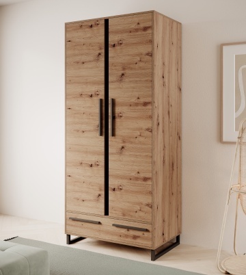 Dulap Two-door ARIA – 90x55x200 cm – Stejar Artisan / Negru