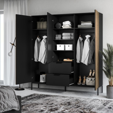 Dulapuri și vitrine Meorati 185 Wardrobe negru – Negru – prezentare vizuală a produsului