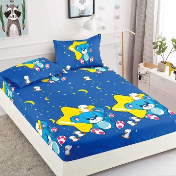 Husa de pat cu elastic si 2 fete de perna, tesatura tip finet, pat 2 persoane, galben / albastru, HBF-275