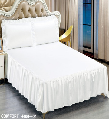 Husa de pat cu volan, material tip saten, pat 2 persoane, alb, H400-04 - Img 3