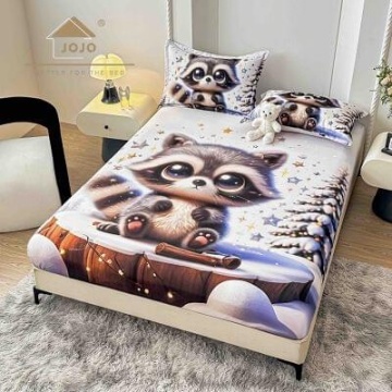 Husă de pat Finet 5D albă cu raton + 2 fețe de pernă | JoJo Home