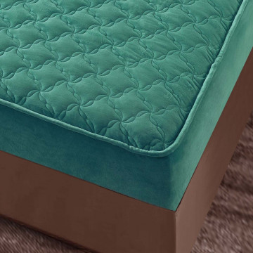 Husa de pat matlasata si 2 fete de perne din catifea, cu elastic, model tip topper, pentru saltea 140x200 cm, turquoise, HTC-28 - Img 2
