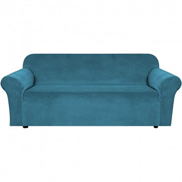 Husa elastica din catifea, canapea 3 locuri, cu brate, turquoise, HCCJ3-05 - Img 1