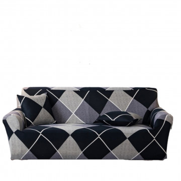 Husa elastica moderna pentru canapea 3 locuri + 1 față de perna CADOU, cu brate, negru / gri, HES3-39 - Img 2