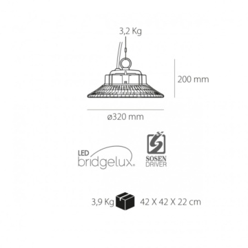 Lampa industriala suspendata SMD Ufo, negru, Max 150W, lumina rece, Kelektron – imagine de produs pentru prezentare