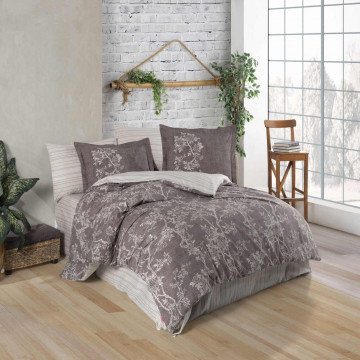 Lenjerie de pat, 100% bumbac, tesatura poplin, pat 2 persoane, maro / bej, Dream