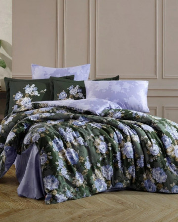 Lenjerie de pat, 100% bumbac, tesatura satin, lila / verde, Adriana, HBS-73