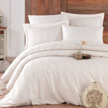 Lenjerie de pat, 100% bumbac, tesatura satin, pat 2 persoane, 6 piese, crem, Wafel, HBS-47