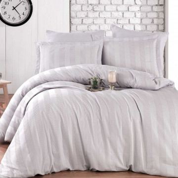 Lenjerie de pat, 100% bumbac, tesatura satin, pat 2 persoane, 6 piese, gri, Wafel, HBS-46