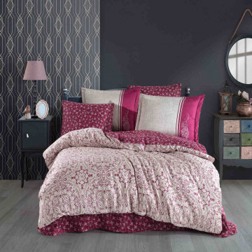 Lenjerie de pat, 100% bumbac, tesatura satin, pat 2 persoane, magenta, Leona