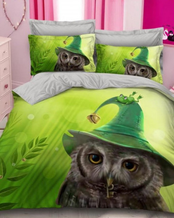 Lenjerie de pat cu 2 fete, imprimeu 3D, tesatura tip finet, pat 2 persoane, verde, 6 piese, A2-14
