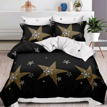 Lenjerie de pat cu 2 fete, tesatura tip finet, pat 2 persoane, alb / negru, 6 piese, R60-482