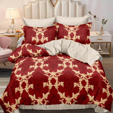 Lenjerie de pat cu 2 fete, tesatura tip finet, pat 2 persoane, rosu / galben, 6 piese, R60-487