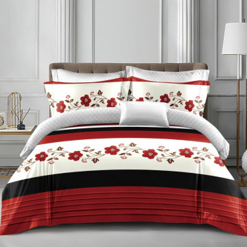 Lenjerie de pat cu elastic, policoton, pat 2 persoane, rosu / alb, 4 piese, E-50 - Img 2