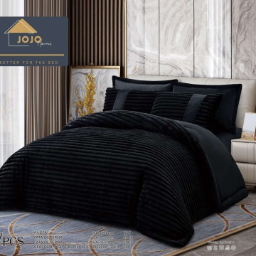 Lenjerie de pat cu elastic si pilota inclusa, blanita de iepure, pat 2 persoane, 6 piese, negru, LPEJ-05