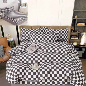 Lenjerie de pat cu elastic, tesatura tip finet, pat 2 persoane, 6 piese, alb / negru, T228