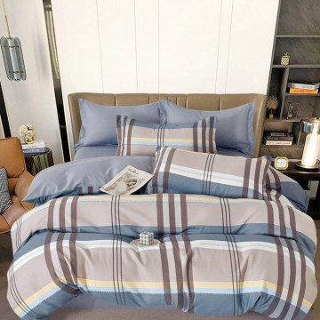 Lenjerie de pat cu elastic, tesatura tip finet, pat 2 persoane, albastru, 6 piese, T268