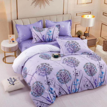 Lenjerie de pat cu elastic, tesatura tip finet, pat 2 persoane, lila, 6 piese, FNJE-109