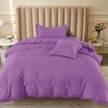 Lenjerie de pat cu elastic, tesatura tip finet, uni, pat 1 persoana, 4 piese, mov, T60-62